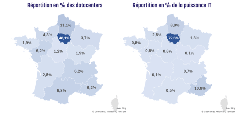 Répartition des data centers sur le territoire français